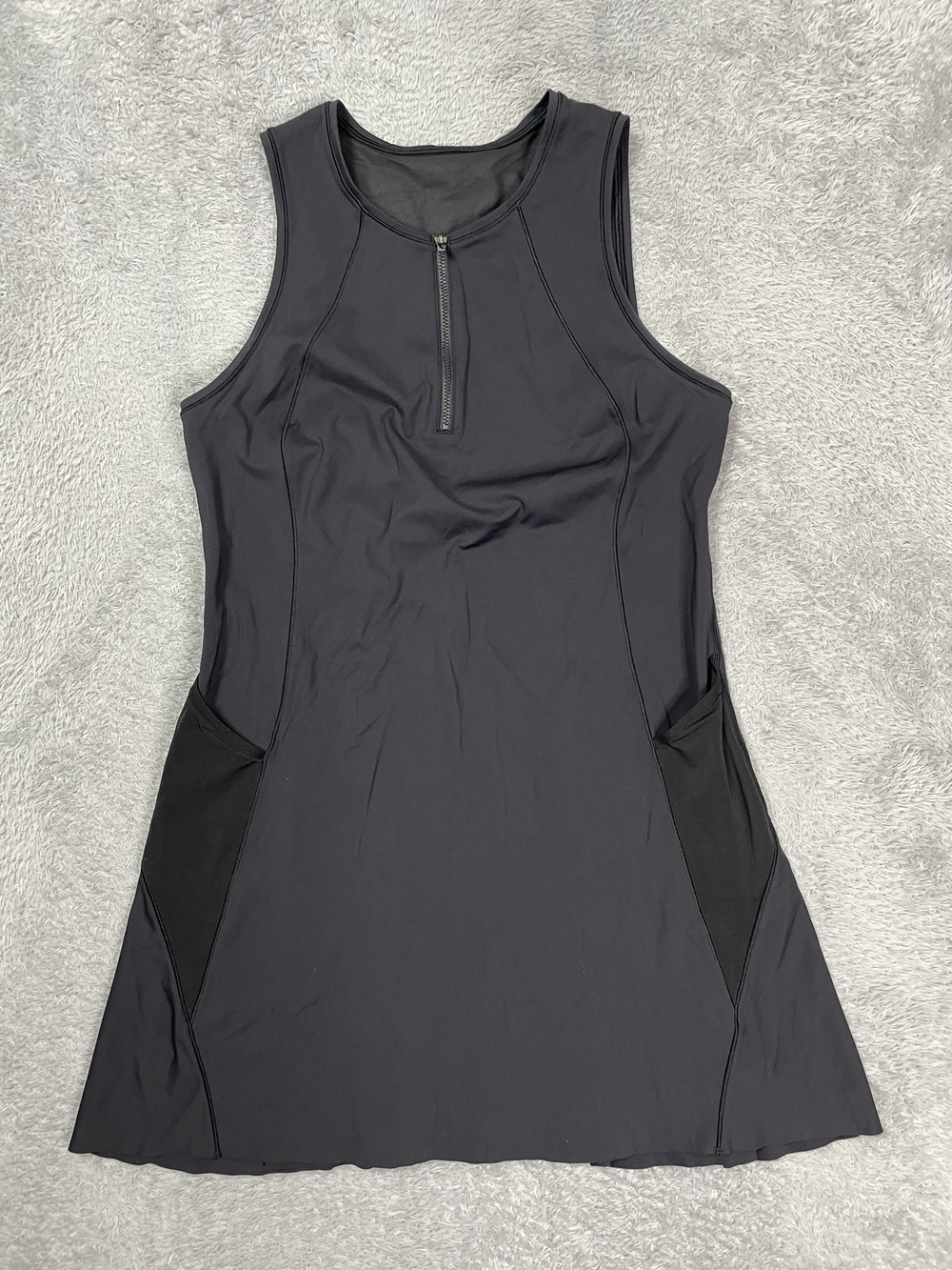 Athleta Tank Dress Womens L Black Zip Front Sleeveless Pockets Tennis Athleisure